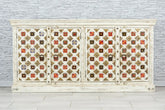 Antique Brass Work Solid Wood 4 Door Sideboard White 05